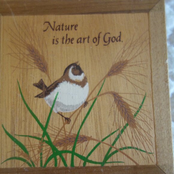Vtg Korea Handpainted Wood Bird Wall or Table Display “Nature is the art of God” - Picture 4 of 4